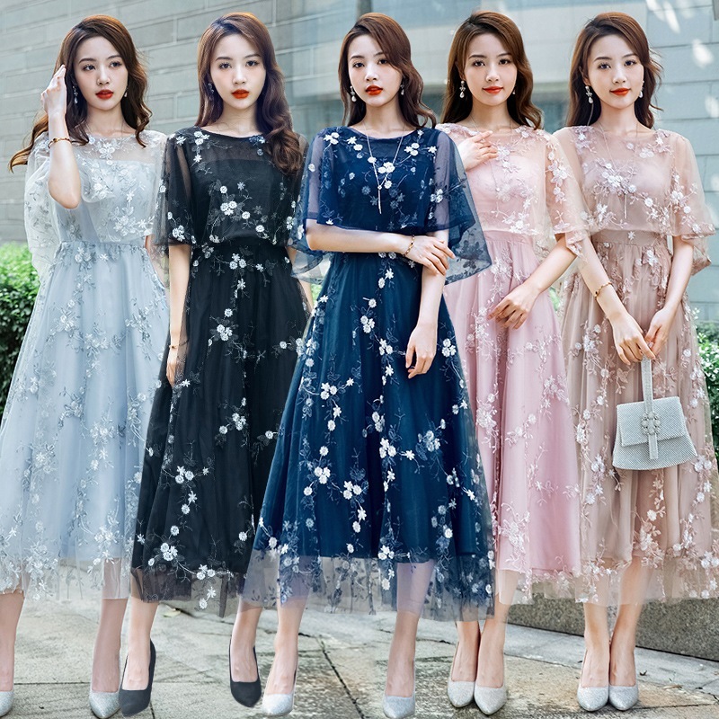 【1つ買うと10つ無料】女性の服2025秋の摩耗スリムシフォンレースフローラルロングスカートドーパミンドーパミンデイリードレス