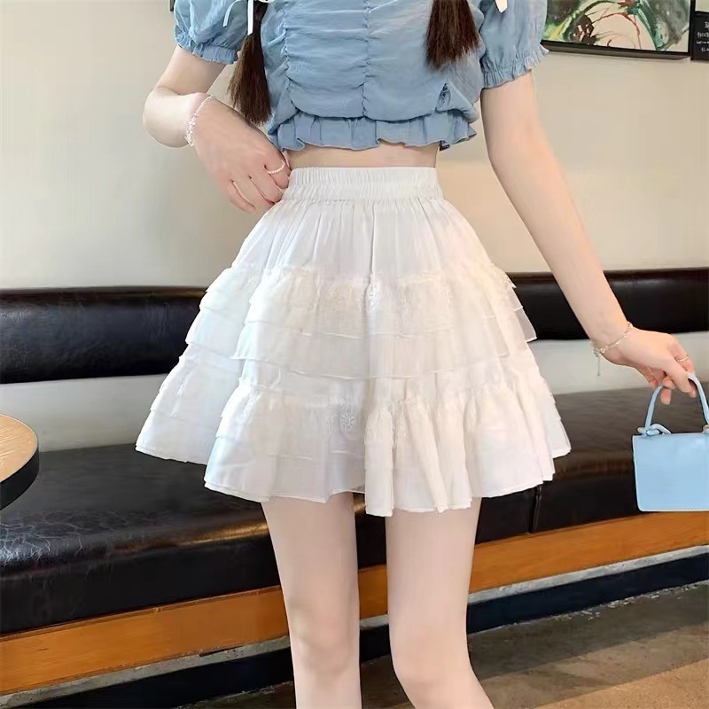 【1つ買うと10つ無料】バレエスタイルの白いケーキスカート甘い女性の服の弾性ウエストレーススカート
