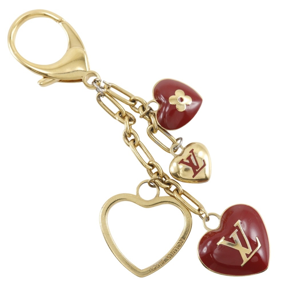 ビジューサッククール ハートチャーム M65758 キーホルダー 金メッキ ポムダムール 赤 レディース 中古品
