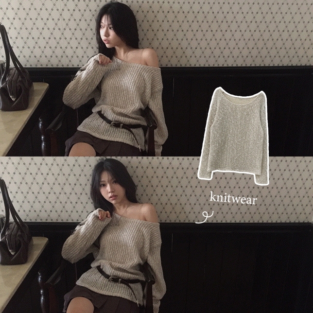 [お問い合わせ大乱/グッドクオリティ] 左コーディネートボカシオープンか弱いルーズフィットニット - nt