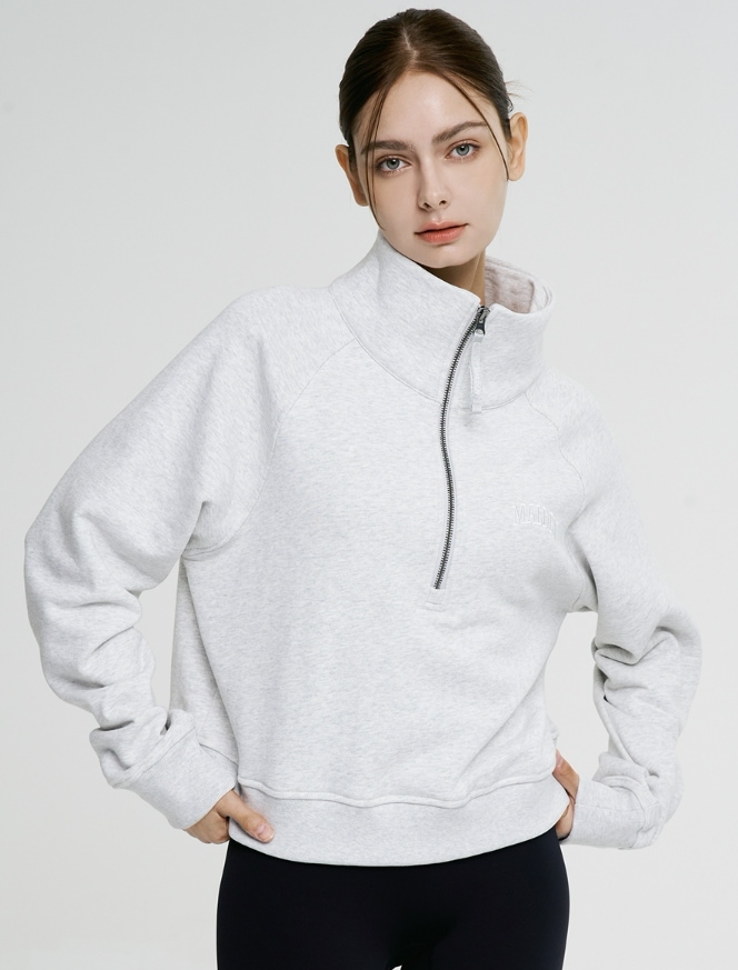 アーチ スウェット クロップ ハーフジップアップ (グレー)