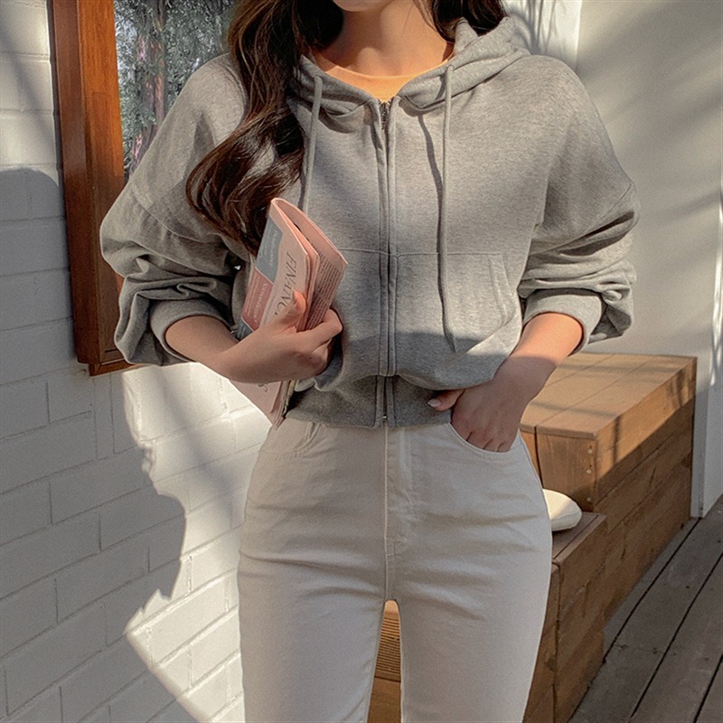 スウェットパーカー フーディー 大人カジュアル ゆったり トレーナー 韓国 レディース オルチャン 長袖 無地 シンプル ジッパー ファスナー リラックス 黒 ブラック グレー ネイビー