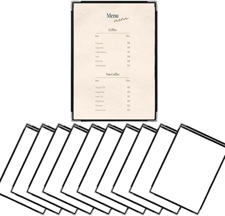 メニューブック A4 メニュー表 ファイル 飲食店 カバー 黒 クリア(2ページ, 10冊)