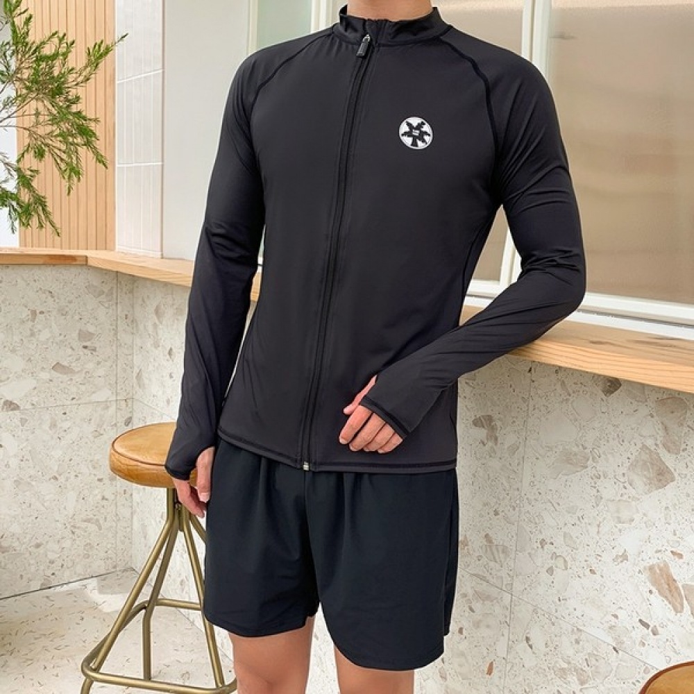 (Vivarup) モダンポップラッシュガード SW18857M フィンガーホールシンプルプレーンジップアップラッシュガード T シャツビッグサイズビーチウェア