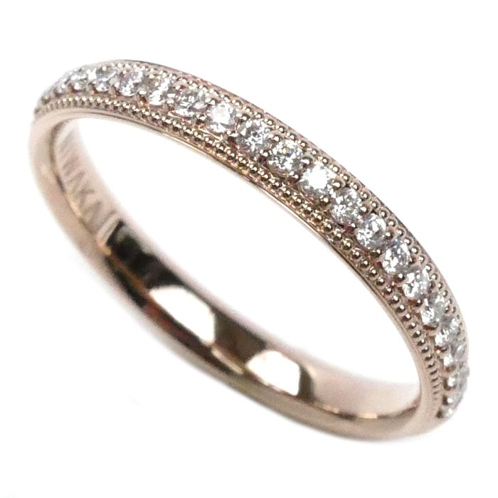 NIWAKA K18PG ピンクゴールド ダイヤ ハーフエタニティ ミル打ち リング・指輪 ダイヤモンド 8号 1.8g レディース 中古 美品