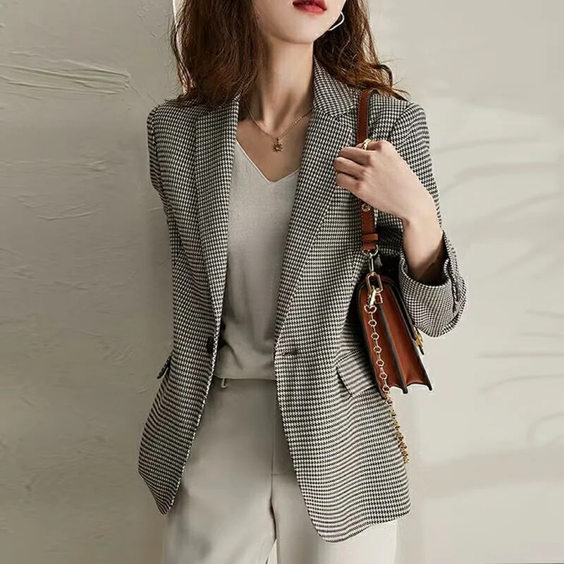 テーラードジャケット レディース 長袖スーツジャケット チェック柄 ゆったり ブレザーコート 春コート ゆったりアウター 秋服 韓国風 通勤 オフィス