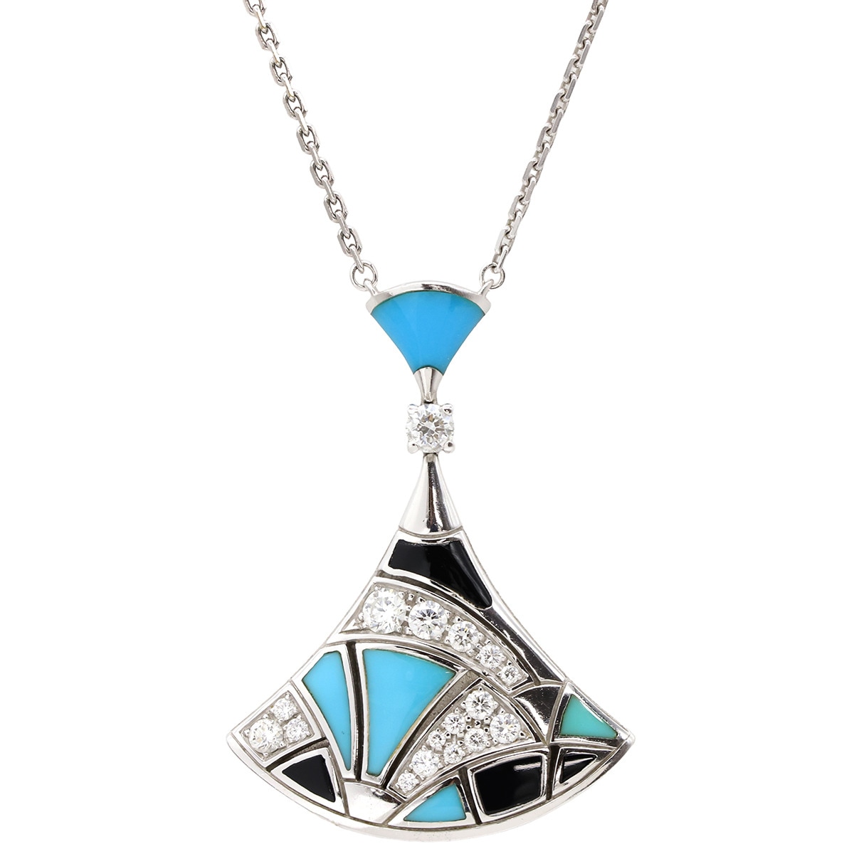 ブルガリ BVLGARI ネックレス ディーヴァ ドリーム K18WG ダイヤモンド ターコイズ オニキス ホワイトゴールド ターコイズ トルコ石 オニキス Au750 18K 18金 パヴェ ダイヤ