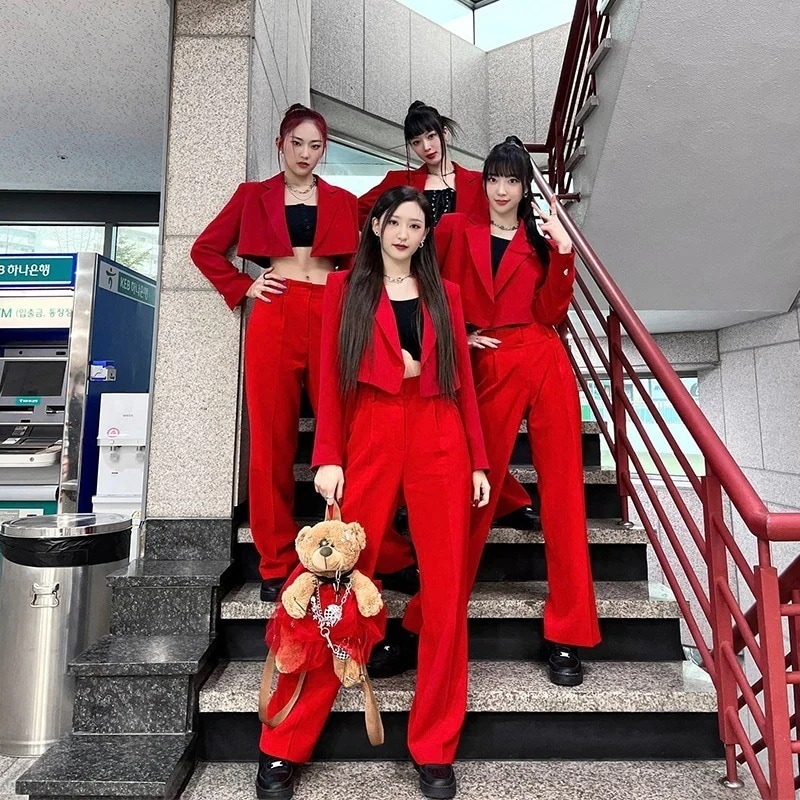 【2枚購入で200円 OFF！】H1key 同じデザイン パフォーマンス服 ステージ衣装 赤 ジャズダンス パフォーマンススーツ
