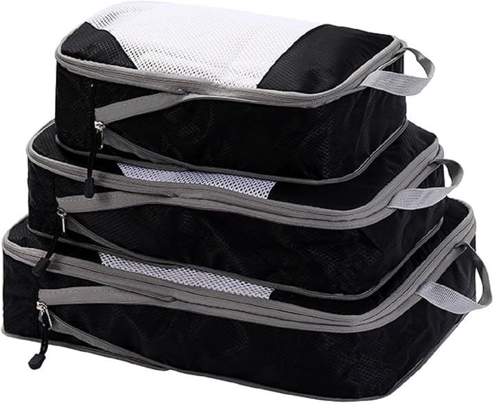 トラベルポーチ 圧縮袋 旅行圧縮バッグ 3点セット ファスナー圧縮 スペース節約 便利グッズ 海外旅行 衣類仕分け 防水・防塵 黒