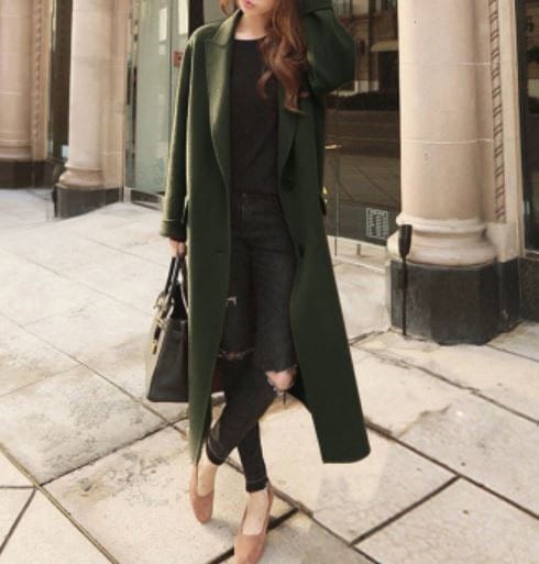 5196.ロング丈チェスターコート（アーミーグリーン）2019 春夏 sale アウター ジャケット 美ライン おしゃれ きれいめ オフィス ビジネス お出かけ パーティー 女子会 普段使い 通勤 通 100,000円