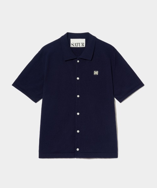 SATUR ベーシックコットンカラーハーフカーディガンクラシックネイビーカーディガン