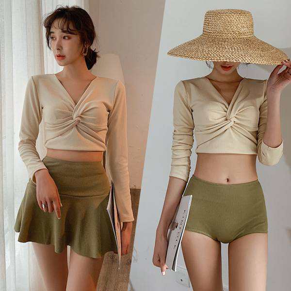 体型カバー 水着 ビキニ 3点セット 大きいサイズ レディース 2024年新作 ビーチウェア 40代 30代 20代 フレアスカート 長袖 セットアップ