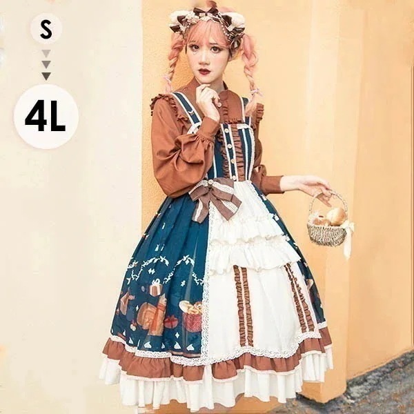 ロリータワンピース 長袖 クラロリ 秋冬 膝丈 リボン レディース lolita ロリータ トップス 小柄 可愛い 着瘦せ ゴスロリ 小柄 可愛い 学生 通学 通勤 着瘦せ 女の子 長袖 袖あり 秋