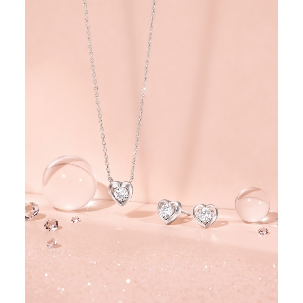 ジェスティーナホワイトモンドハートフレームネックレス+イヤリングセット (SET-J0-0108)