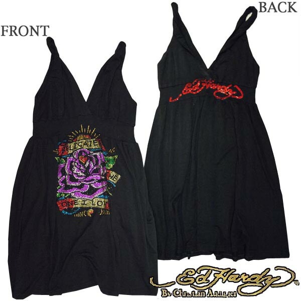 セール エドハーディー レディース チュニック ミニドレス 200種類の品揃え Ed Hardy DEDICATED ブラック ワンピース エドハーディー 正規品 海外 セレブ ファッション