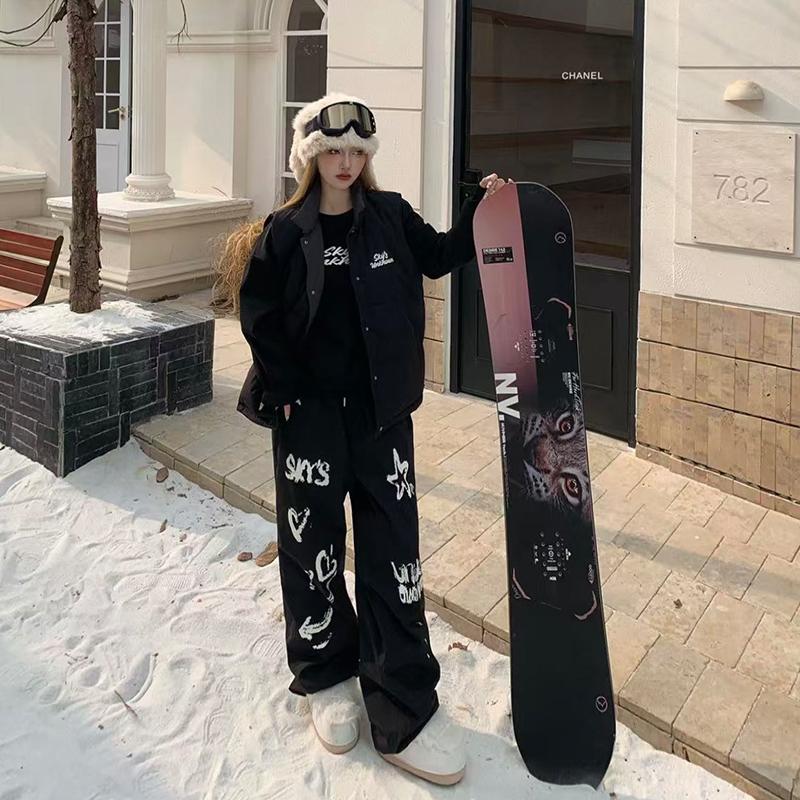 【1-3日出荷】スノーボードウェア 2025 黒 レディース スキーウェア スノボウェア ジャケット アウター パーカー ロングパンツ 防水 防寒
