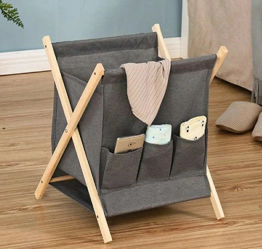 新聞 雑誌 雑誌ラック おもちゃ収納 折り畳み式 折りたたみ ポケット付き 収納ケース 収納バスケット おもちゃラック 収納 本 小物入れ マガジンラック 天然木 布製 衣類
