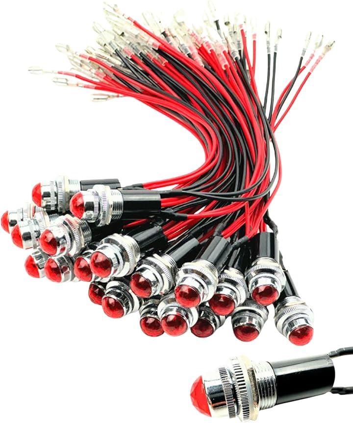 LEDパイロットランプ ダイヤカット LED埋め込み式 24V 16mm 16φ(レッド, 20個)