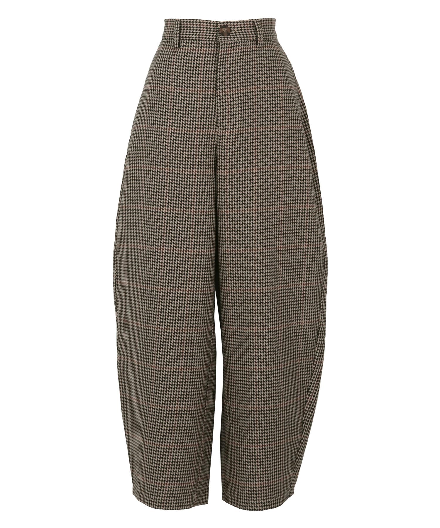 [神戸レタス] パンツ カーブパンツ バレルレッグ チェック柄 ワイドパンツ 秋冬 おしゃれ トレンド [M4126] M 千鳥柄ブラウン