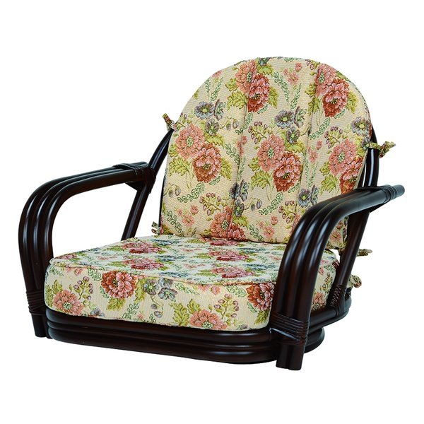 ラタン回転座椅子 ダークブラウン・幅64×奥行55×高さ51cm 花柄 RZ-931DBR