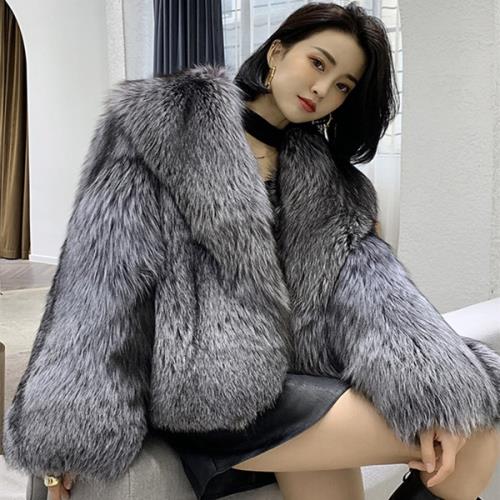 【即納】ファーコート ショート丈 レディース フェイク エコファー 灰色 可愛い 韓国 ふわふわ 毛皮 レディース アウター ジャケット 無地 Vネック 冬 ファージャケット 毛足眺め セレブ きれい