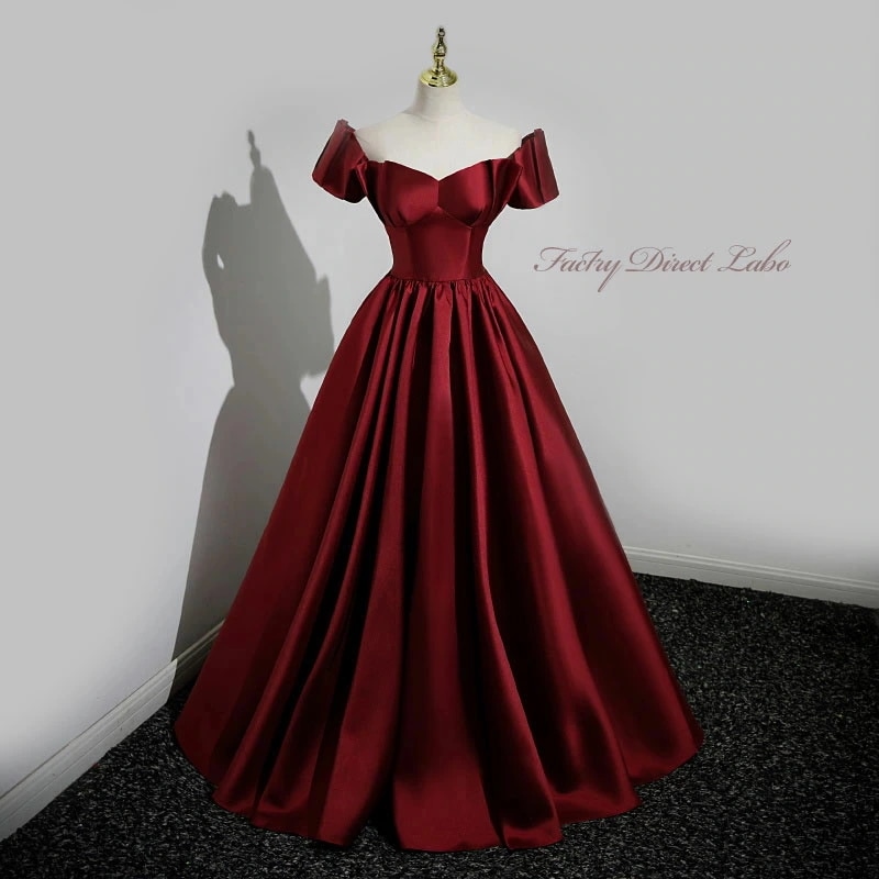 カラードレス ロングドレス パーティードレス オフショルダー ワインレッド ウェディングドレス ウエディングドレス 結婚式 二次会 花嫁 前撮り 演奏会 発表会 カクテルドレス 披露宴 ブライダル フ