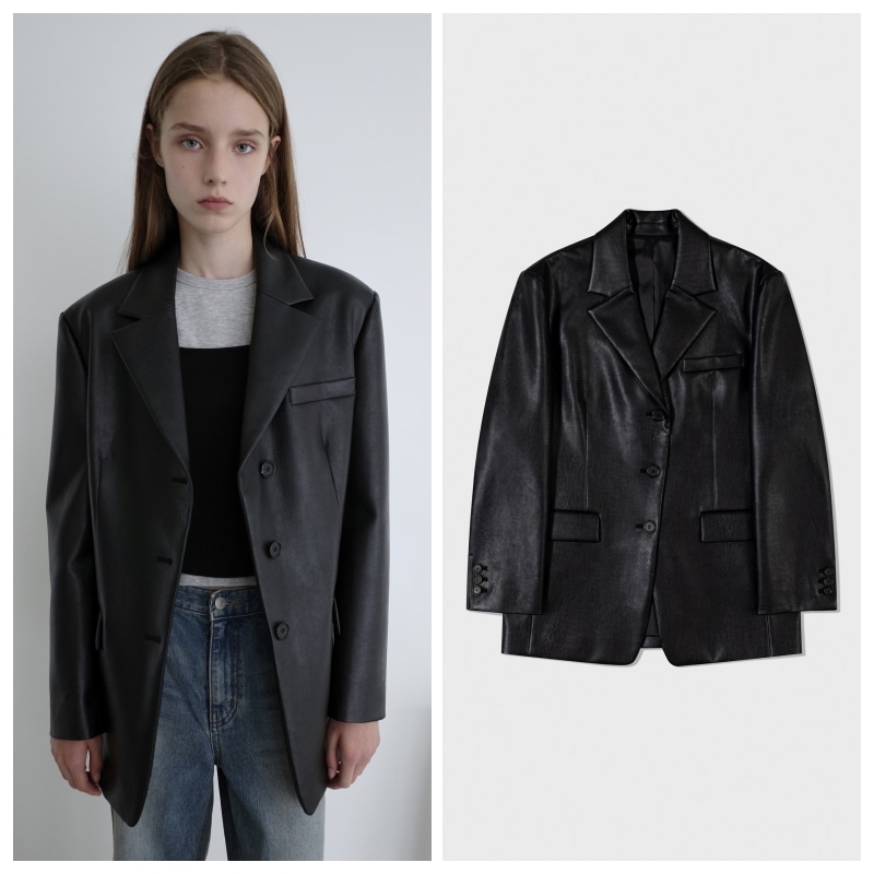 【LOW CLASSIC】 OVERSIZED 3-BUTTON LEATHER BLAZER : BLACK 40,840円