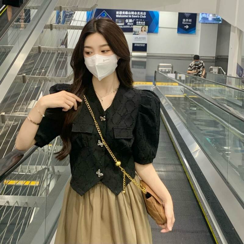 セットアップ レディース トップス スカート シャツ ジャケット ロング丈 パフスリーブ フレア 袖あり 半袖 スリム 大人 可愛い 上品 きれいめ シンプル こなれ感 モダン 無地 春 夏 2点セッ