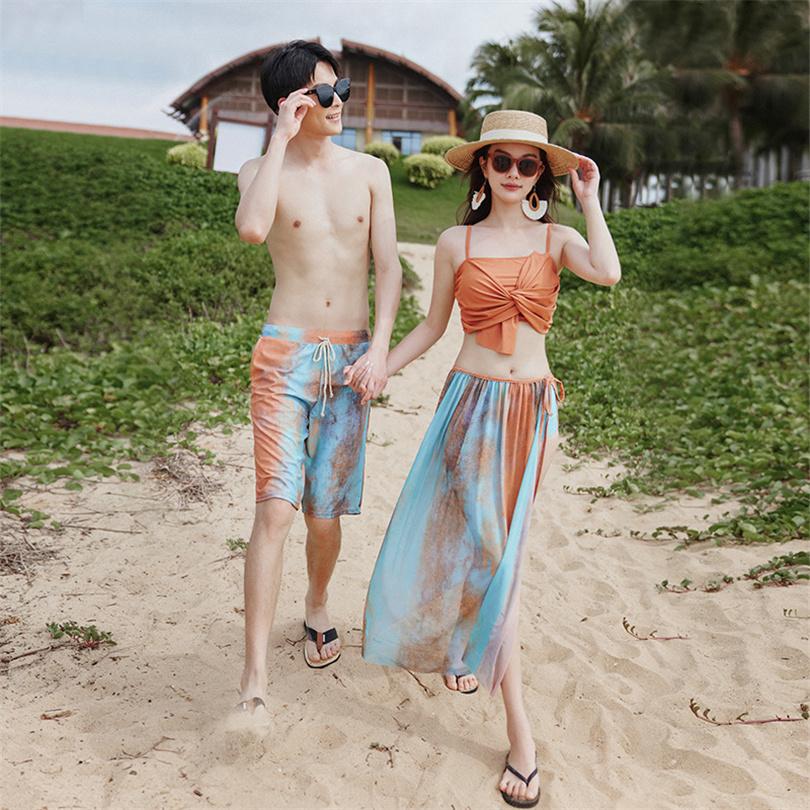 水着セット ショーツ 夏ペアルック レディース 男女ビーチウェア 柄物 旅行 サーフパンツ タンキニ カップル水着 海パン ビキニ スカート メンズ