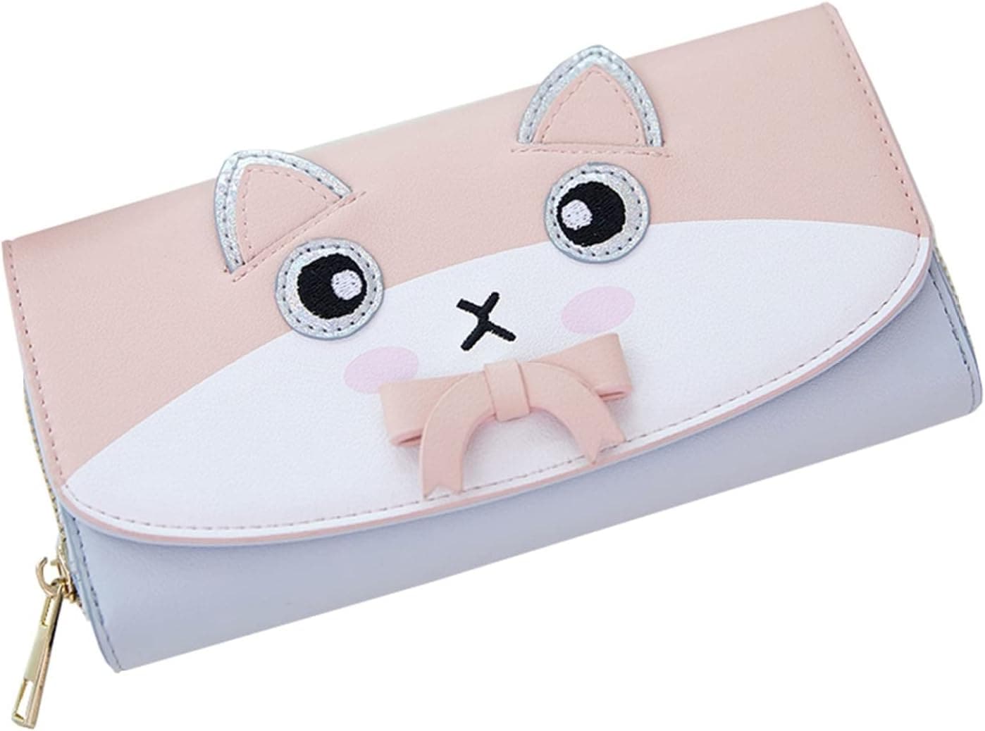 【20%OFFクーポン】長財布 学生 レディース 猫柄 リボン 三つ折り 大きい ファスナー ボタン 財布 大容量 多機能 スマホ入れ可 レシートと小銭 カード入れ お手頃 取り出しやすい 中仕切り有