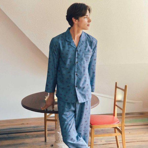 (正常)カップルパジャマ 綿起毛 猫プリント 男性パジャマ_A VPA4552M_A