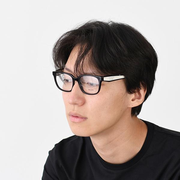 ロゴ メガネ PR 17ZV メンズ ユニセックス ブラック アイウェア 眼鏡 レクタングル フルリム コントラストカラー