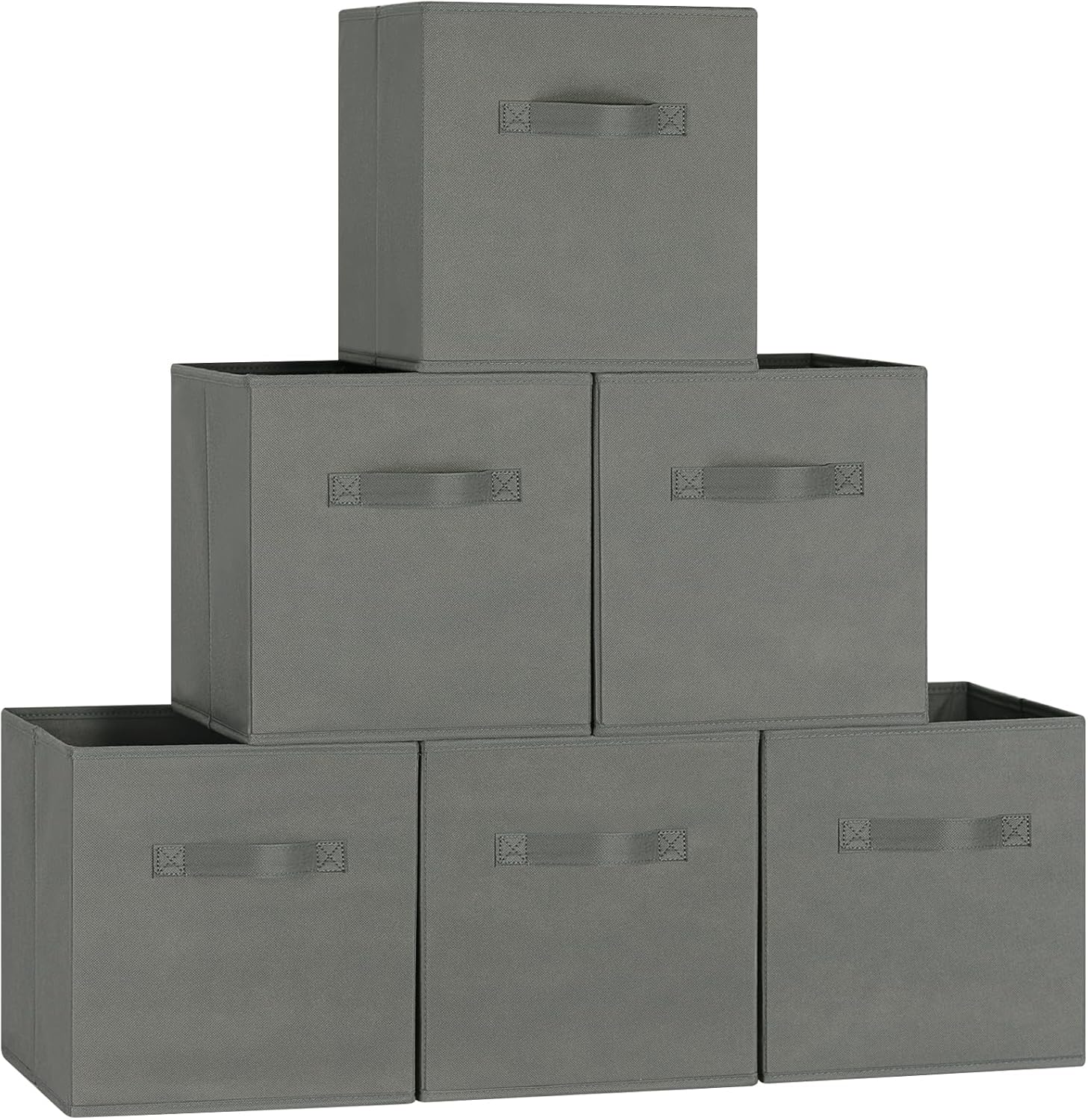収納ボックス 6個セット 幅27×奥行27×高さ28cm 折りたたみ式 取っ手付き 布製 グレー 衣類・おもちゃ・リビング・小物・雑誌収納