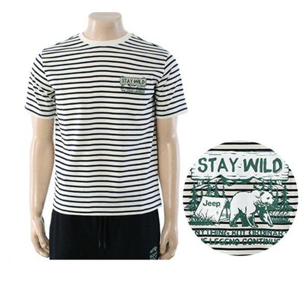 26 新商品男女共用 STAY WILD ボーダー半袖TシャツJR2TSU113-1_US