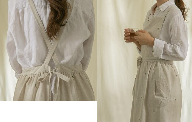 韓国製 正規品 2022韓国 白の野の花刺繍しわエプロン 品質優秀 4,935円