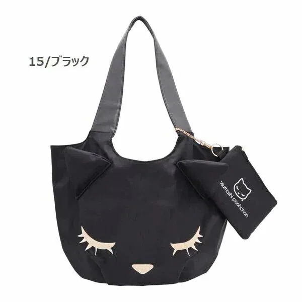 トートバッグ レディースバッグ レディースファッション ナイロン 猫 ねこちゃん キャット ネコ 黒