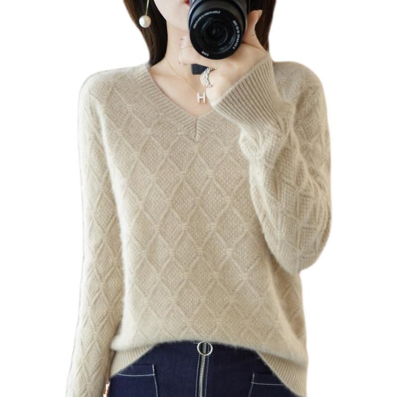 レディース ニット セーター 秋冬 Vネック 大きいサイズ 春 ウール 韓国 長袖 プルオーバー ピンク アイボリー 青 シンプル おしゃれ 普段使い デート 柔らかい 通気性
