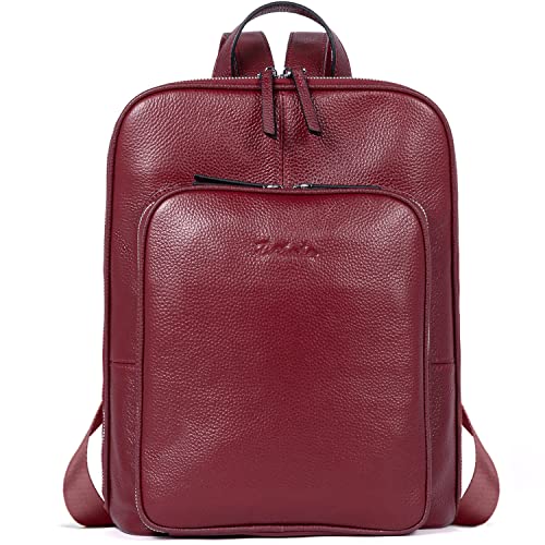 レビュー高評価の商品！ Bags Travel College Casual Purse Backpack Leather Genuine BOSTANTEN for 並行輸入品 Red Women リュック・デイパック