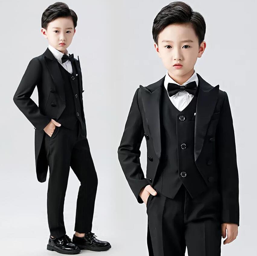 【5点セット】フォーマル 子供タキシード 男の子 スーツ ジャケット/ベスト/ズボン/蝶ネクタイ/シャツ 長袖 セットアップ おしゃれ 入学式 卒業式 タキシード キッズ こども 男児 ジュニア ピア
