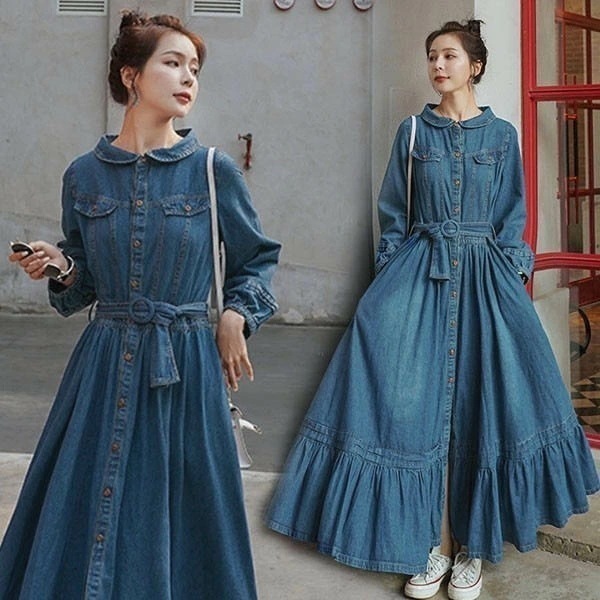 【期間特典】ワンピース 秋冬 きれいめ ロング 大きい デニム シャツ ワンピース レディース 2way 羽織り 長袖 デニム ベルト付 ロング ワンピース ロング丈 春 ワンピ ロングワンピ ロンその他 ワンピース・ドレス