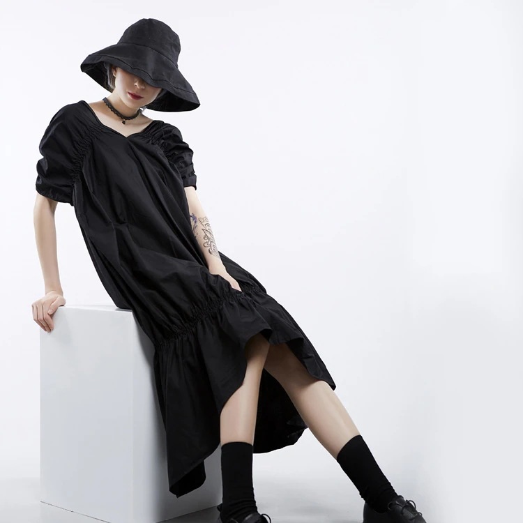 シャツワンピ新商品　フランス　韓国　ｖネック　中丈　　レトロ　ワンピース　夏