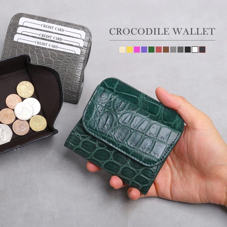クロコダイル 小さい財布 財布 メンズ ボックス型 小銭入れ 付き 小銭入れ ミニ財布 薄型 コンパクト マット加工 レザー 本革 小さめ 軽い 全12色 ワニ革 キャッシュレス コンパクト財布 ギフ