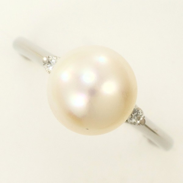 K18 18金 WG リング 15号 パール(真珠) 約9mm ダイヤ 0.05 中古