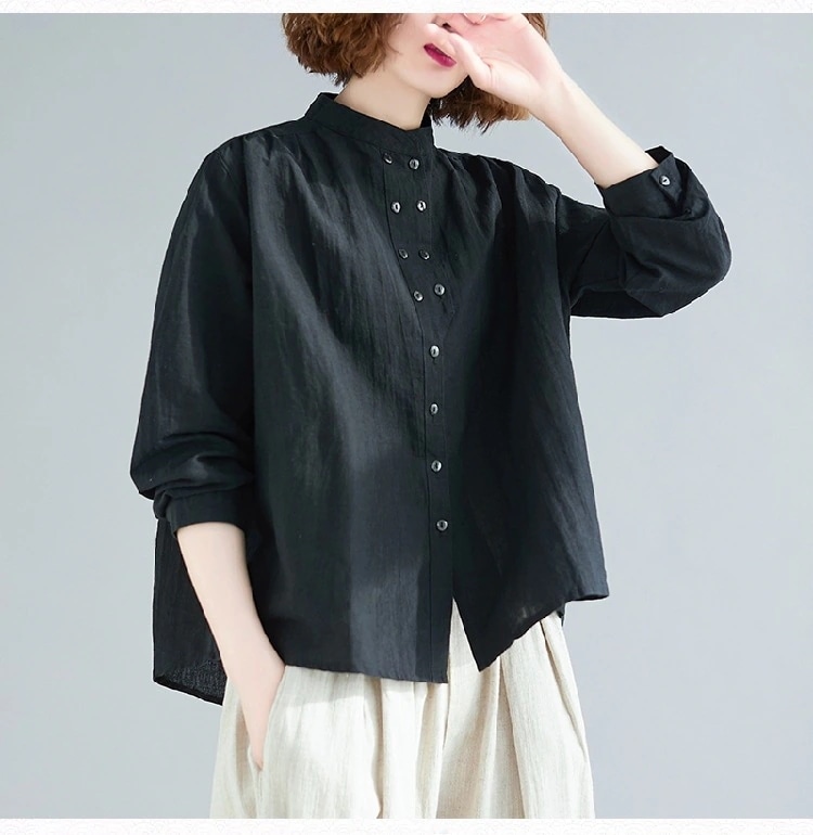 トップス シャツ 袖あり 7分袖 七分袖 フレアスリーブ 襟なし フレア ワイド 綿 かわいい 大人可愛い シンプル カジュアル 上品 おしゃれ レトロ アジアン ラフ 無地 春 夏 10代 20代 5,502円