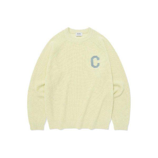 長袖Tシャツ JQS CO2403KT06-LY ミドルCロゴ クルーネック ニット ライトイエロー