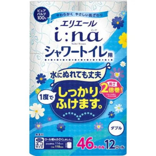 エリエール イーナ トイレットティシュー シャワー用2倍巻 ダブル 12ロール 製品画像