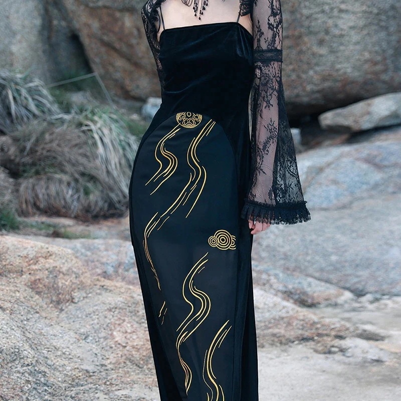 ドッキングワンピース シフォン 切り替え スリット キャミソールワンピース マキシ丈 夏 撮影 旅行 パーティードレス セクシー 7,013円