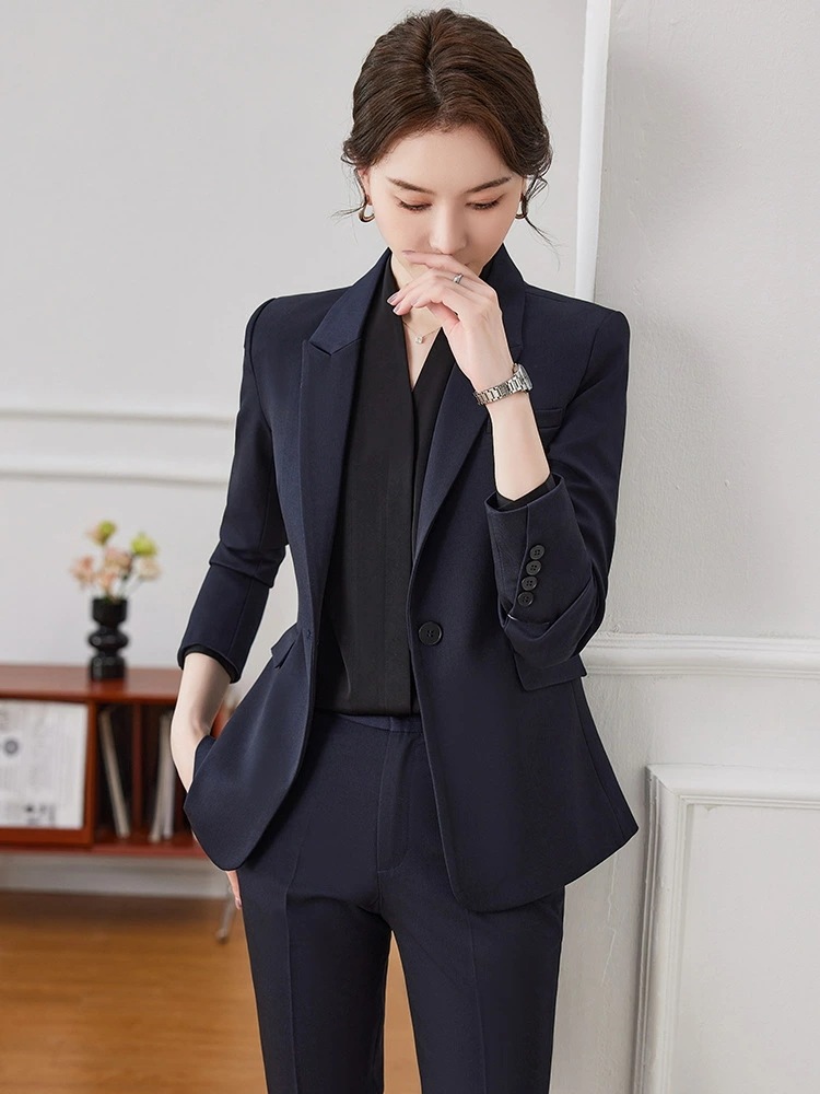 職業用 スーツ レディース 深灰色 おしゃれ 仕事服 ホテル店長用 フロント スタッフ 春秋用