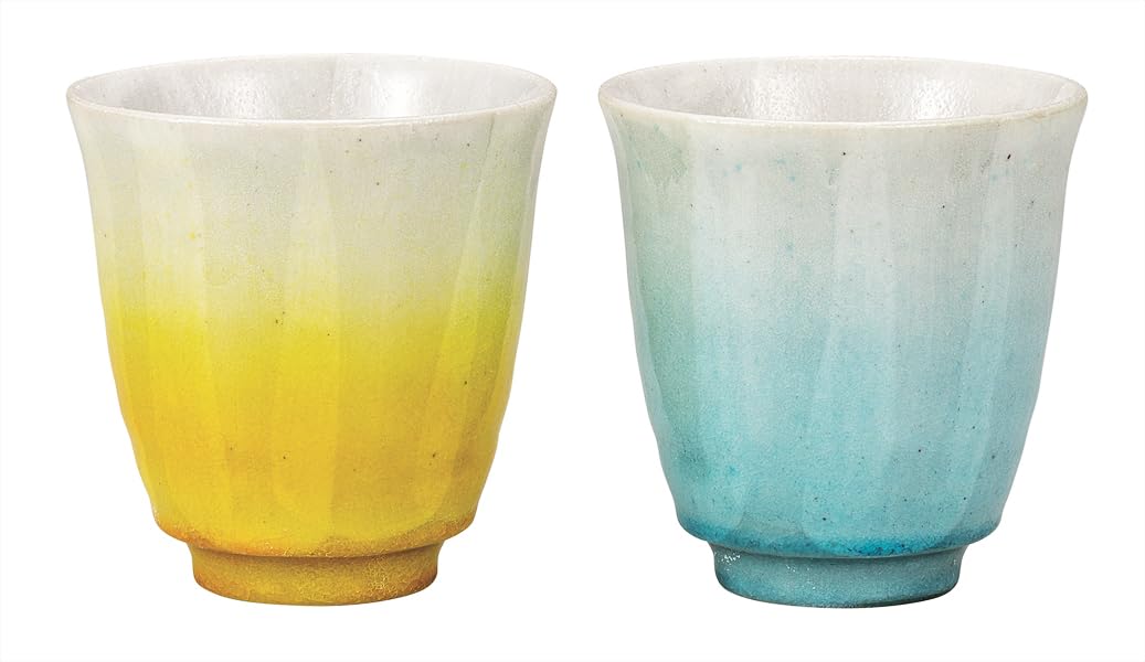 ナカマル『九谷焼』組湯呑釉彩水色/黄色竜彩 K9-756