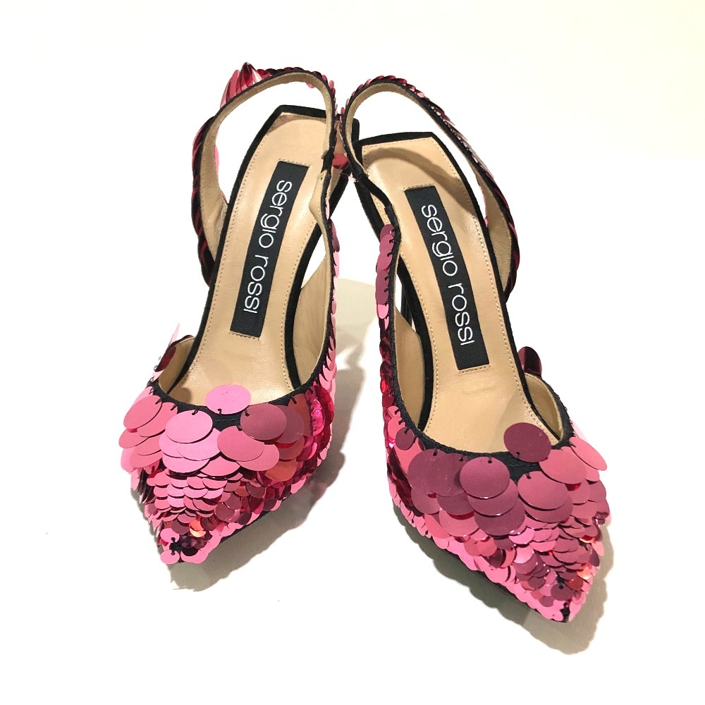 Sergio Rossi セルジオロッシ パンプス A82860 ハイヒール カバン スリングバッグ スパンコール ブラックピンク